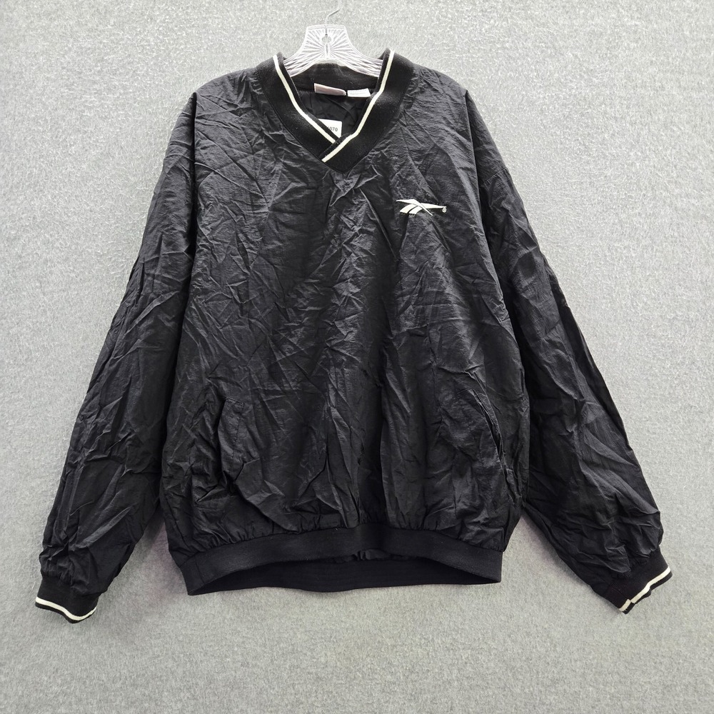 VINTAGE Reebok Men Jacket Large Black Windbreaker Logo Embroidered 90s READ